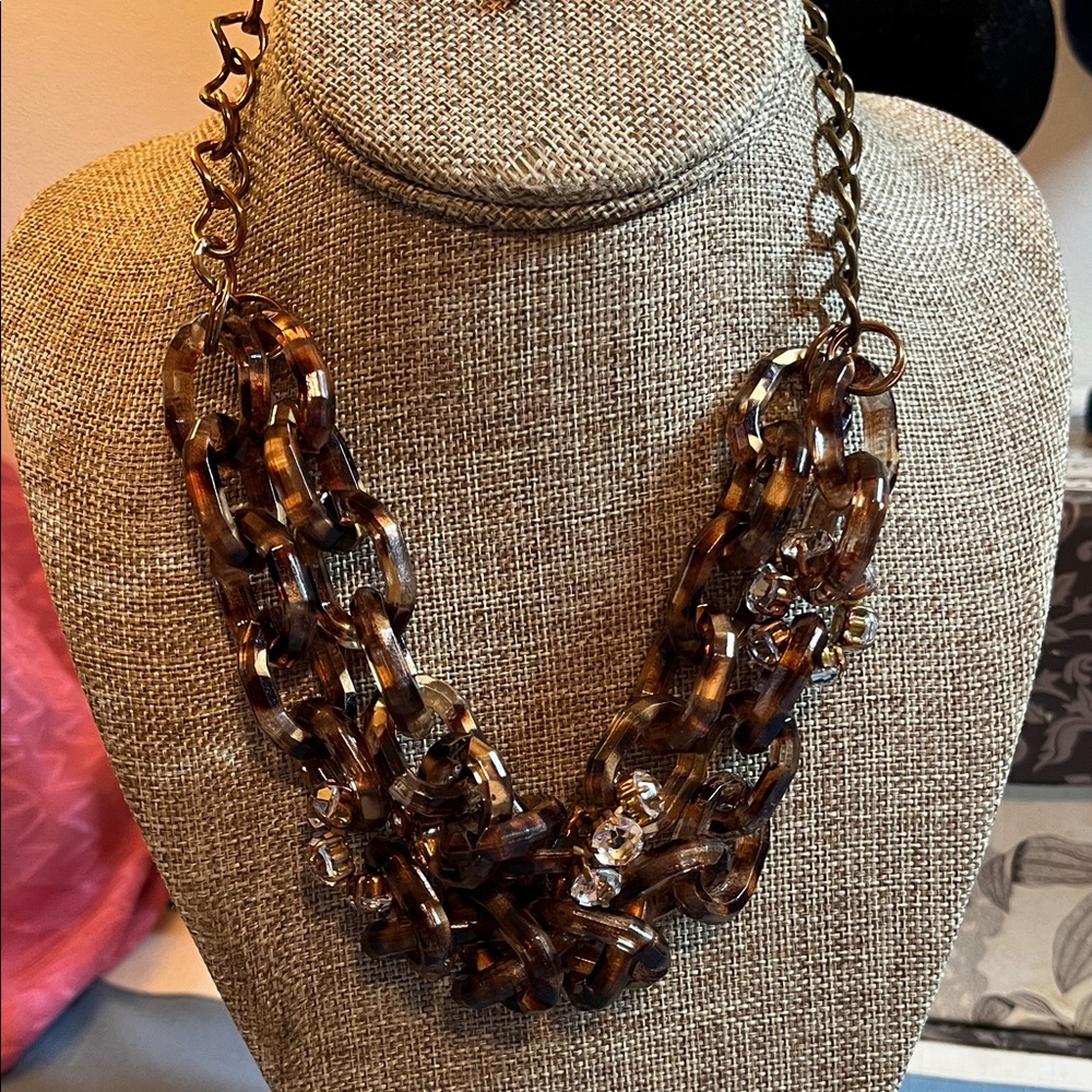 Bronze/copper tone statement necklace with rhinestones